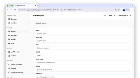 Agyn application interface and features
