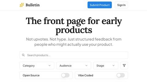 Bulletin application interface and features