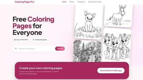 Coloring Pages Pro application interface and features