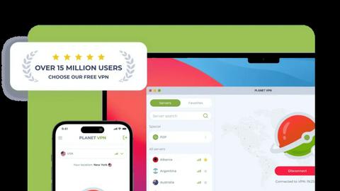 Planet VPN application interface and features