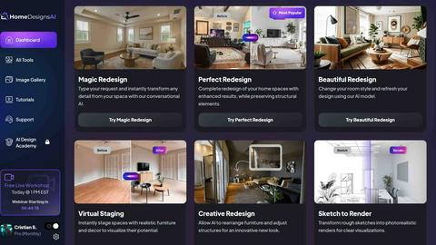 HomeDesignsAI application interface and features