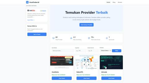 HostFinder.id application interface and features