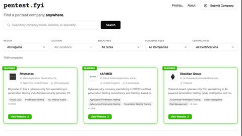 Pentest.fyi application interface and features