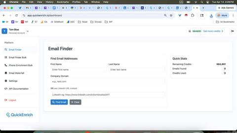 QuickEnrich application interface and features