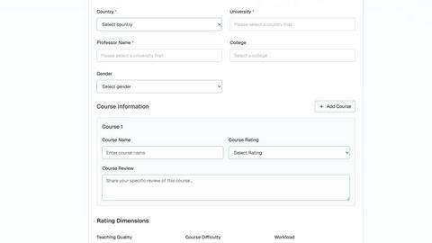 Rate My Professor application interface and features