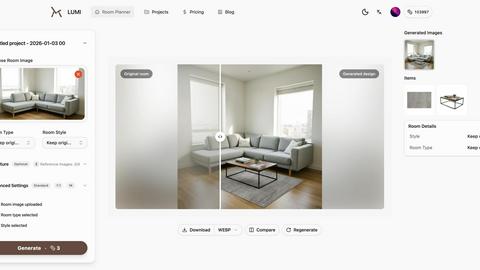 LUMI room planner application interface and features