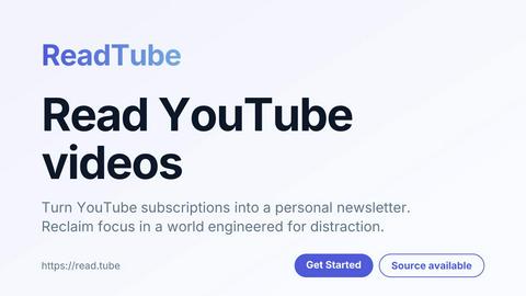 ReadTube application interface and features