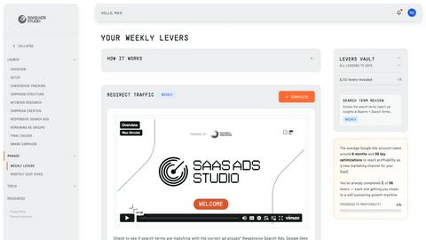 The SaaS Ads Studio application interface and features