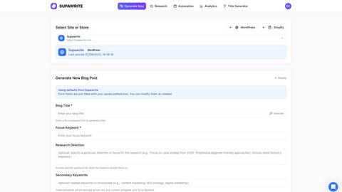 Supawrite application interface and features