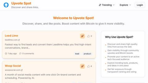 Upvote Spot application interface and features