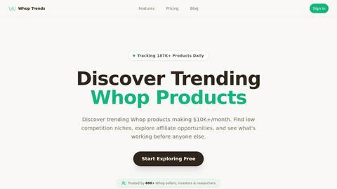 Whop Trends application interface and features