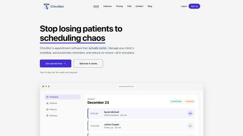 ChiroSlot application interface and features