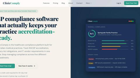 Clinic Comply application interface and features