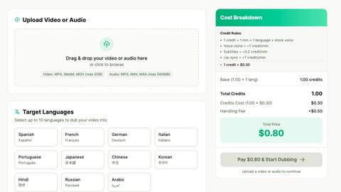 Dubvid application interface and features
