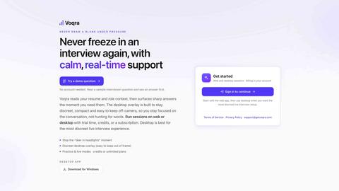 Voqra application interface and features
