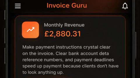 Invoice Guru application interface and features