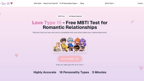 Love Type 16 application interface and features
