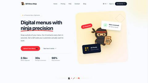 QR Menu Ninja application interface and features