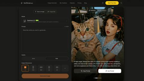 Seedream Image Generator application interface and features