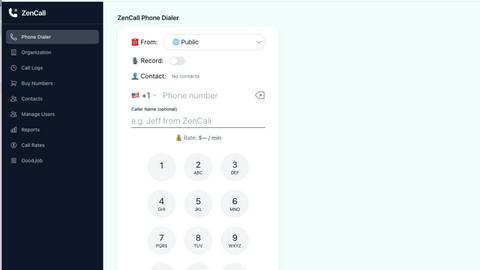 ZenCall application interface and features